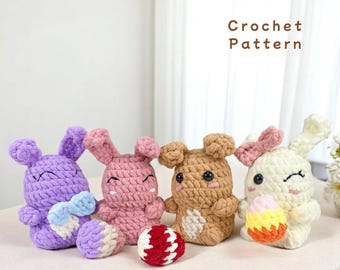Crochet Bunny Amigurumi Pattern Bundle: Velvet Yarn Plush (PDF Pattern)