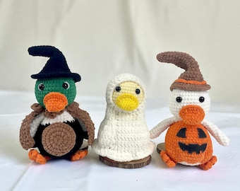 Halloween Duck Crochet Pattern PDF, Amigurumi Witch Ghost Pumpkin Duck Plush Toy Set, Stuffed Animal Crochet Dolls, Pattern in English