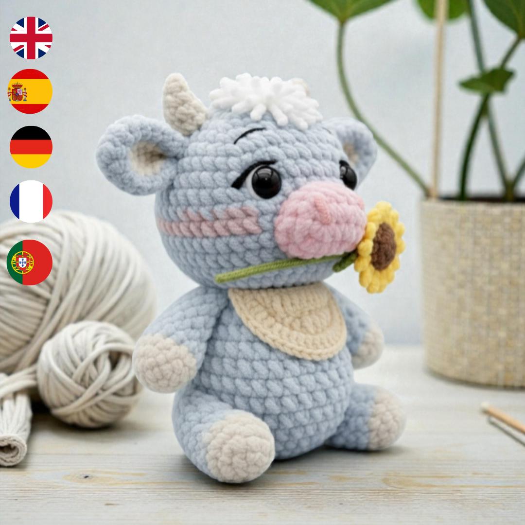 30 Sunflower Cow Crochet Patterns to Bring Rustic Farm Charm to Your Home 30 Cow Holding Sunflower Crochet Pattern in 5 Languages