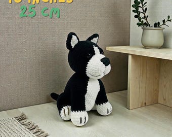 Dog Crochet Pattern, Black and White Dog Crochet Patterns, Sitting Dog Amigurumi Pattern, Easy Beginner Crochet PDF