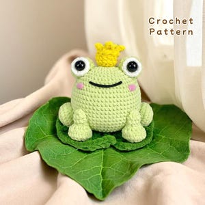 Frog Prince Crochet Pattern PDF, Amigurumi Royal Frog On Lily Pad, Cute Frog Plush Toy Tutorial For Beginners