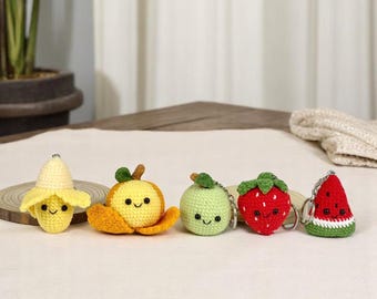 Fruit Keychain Crochet Pattern PDF, Banana, Orange, Strawberry, Apple, Watermelon Keychain, Cute Fruit Crochet Pattern