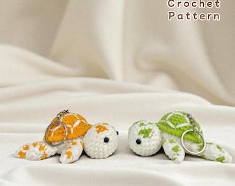 Patrón de crochet para llavero de tortuga: Tortuga marina amigurumi (archivo digital PDF)