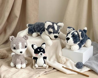 Husky Hund Häkelanleitung: 4 Amigurumi Plüschtiere (PDF-Muster, anfängerfreundlicher digitaler Download)