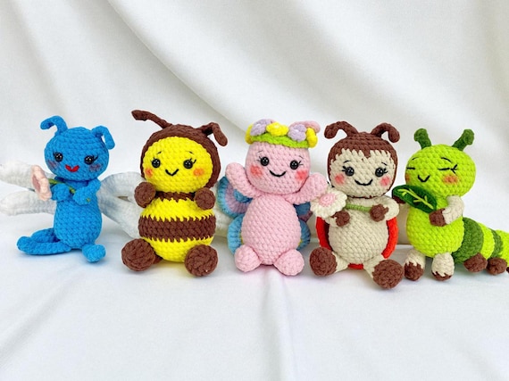 Insect Crochet Pattern PDF Bundle: Amigurumi Bee, Ladybug, Butterfly, Dragonfly, Worm (Digital Download)