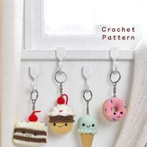 Cute Dessert Keychain Crochet Pattern PDF, Cake, Cupcake, Ice Cream, Donut Keychain, Amigurumi Food Keychain