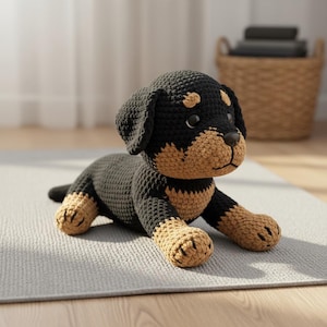 Patron de chien rottweiler au crochet PDF, , Patron de chien réaliste au crochet pour débutants avancés, Chien au crochet (Patron PDF)