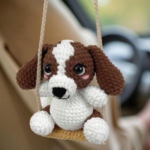 Cavalier King Charles Spaniel Crochet Pattern, Hanging Car Keychain, Cute Dog Keychain, Easy Amigurumi PDF Pattern, 5 Languages Pattern PDF