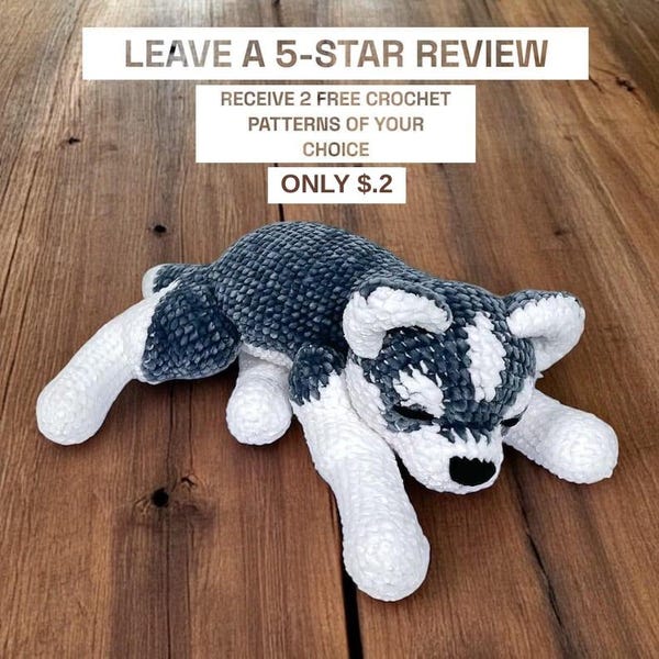 Buy 1 Get 2 FREE Crochet Patterns – Husky Amigurumi Pattern – Free Bonus Patterns – Digital Download