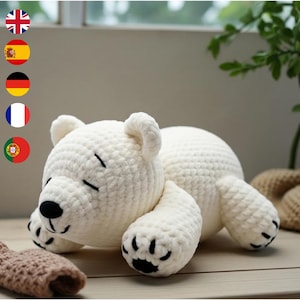 Crochet Polar Bear Pattern PDF, Beginner Amigurumi Pattern, Easy Crochet Animal Plush, Winter Bear Crochet Patterns (PDF 5 Languages)