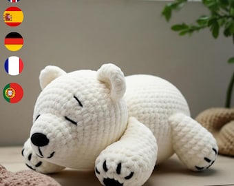 Crochet Polar Bear Pattern PDF, Beginner Amigurumi Pattern, Easy Crochet Animal Plush, Winter Bear Crochet Patterns (PDF 5 Languages)