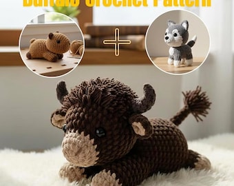 Buffalo Crochet Pattern PDF, Cute Amigurumi Buffalo Plush Tutorial, Bison Crochet Pattern, Farm Animal Crochet Gift