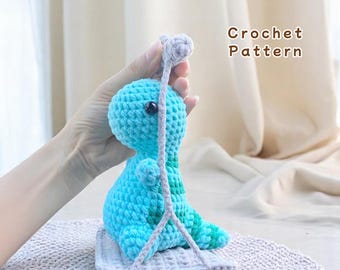 Dinosaur Crochet Pattern, Low Sew Amigurumi Plush Toy PDF, Cute Dino Car Mirror Decoration, Beginner Friendly Pattern