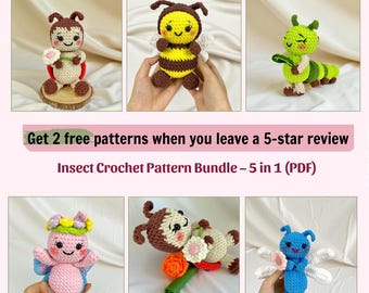 Insect Crochet Pattern PDF Bundle: Amigurumi Bee, Ladybug, Butterfly, Dragonfly, Worm (Digital Download)