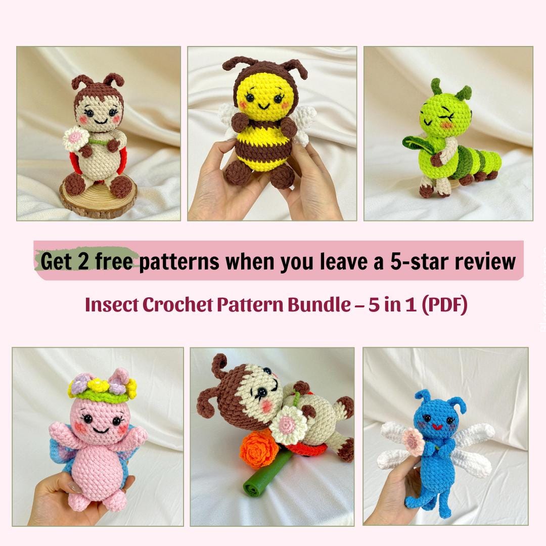 Insect Crochet Pattern PDF Bundle: Amigurumi Bee, Ladybug, Butterfly ...