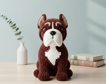 Pitbull Amigurumi Crochet Dog Pattern, Realistic Stuffed Animal PDF Download