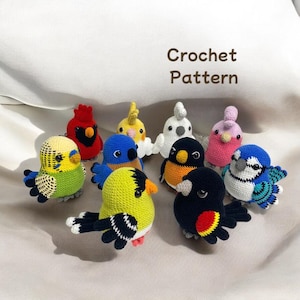 10 patrones de pájaros de crochet, peluches de Birdie Friends, patrón de pájaro de crochet, mirlo de alas rojas, cardenal, jilguero, azulejo