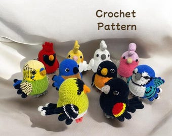 Crochet Bird Plushie Patterns: Cardinal, Bluebird, Goldfinch (PDF Download)