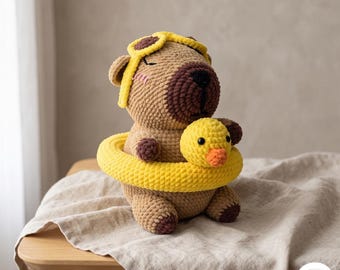 Crochet Capybara Pattern PDF, Summer Capybara Amigurumi Tutorial with Duck Float, Cute Plush Gift