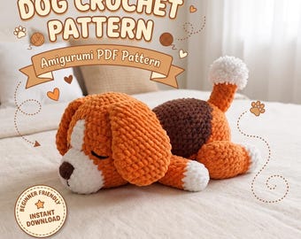 Beagle Puppy Crochet Pattern PDF, Sleeping Dog Amigurumi Tutorial, Lazy Plush Handmade Gift