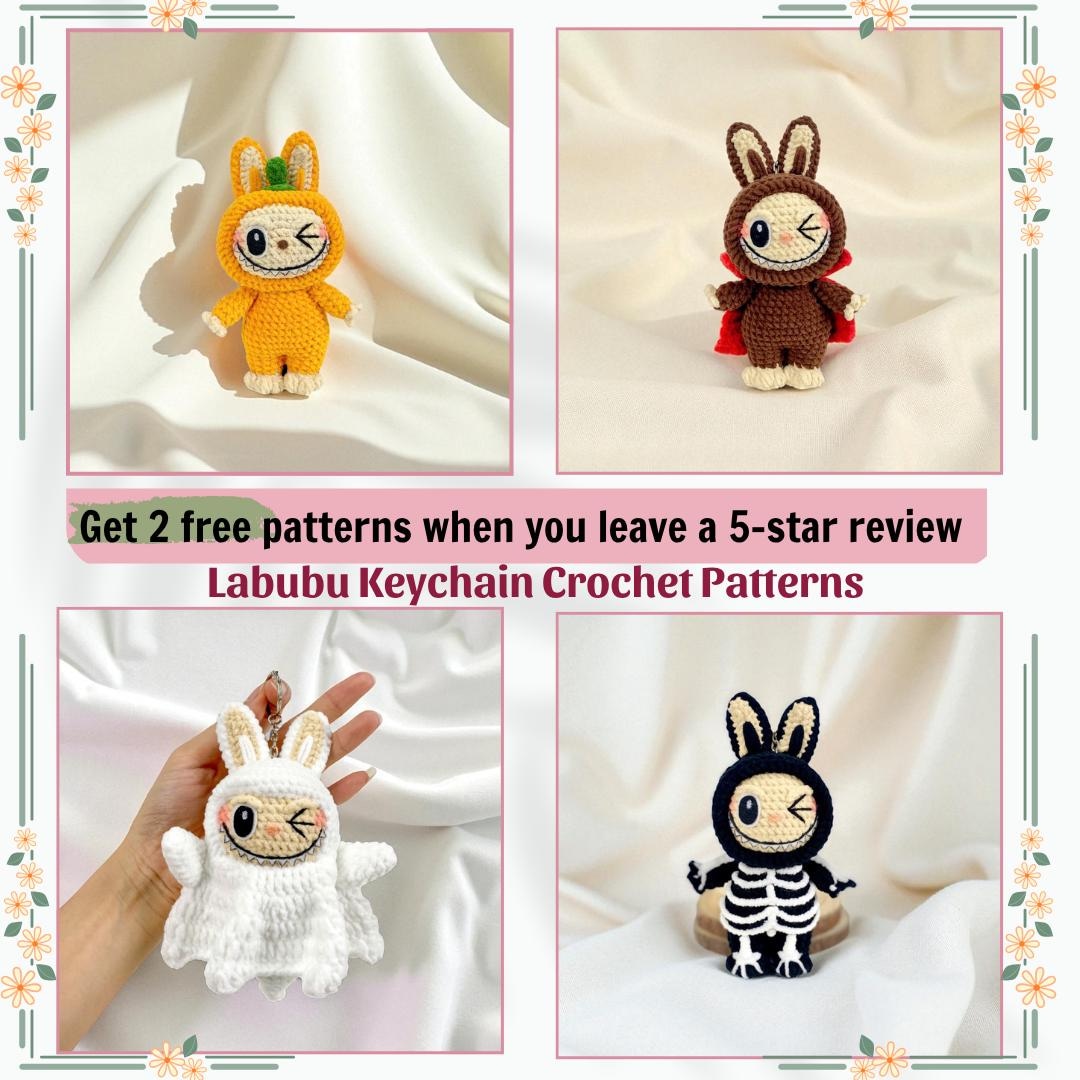Labubuのかぎ針編みパターンPDFキーホルダー、かわいい