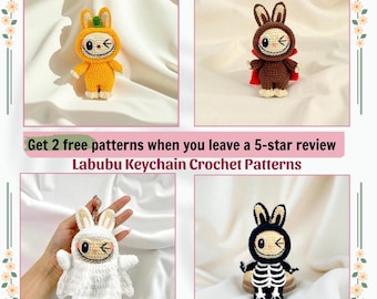 Labubu Crochet Pattern PDF Keychain, Cute Mini Bunny Amigurumi Plush, Stuffed Character Charm, Easy Keyring Tutorial, Digital Download