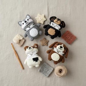 4 Dog AirPods Pro Crochet Case Patterns Bundle PDF, Puppy Amigurumi AirPods Case Set, Easy Beginner Crochet Patterns