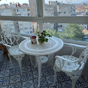 Ironwork-Look Plastic Bistro Set, Outdoor Garden Table and Chairs