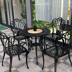 Ceritti Ironwork-Look Plastic Garden Table and Chair Set