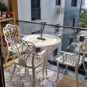 White Plastic Bistro Set, Aluminum-Look, Outdoor Table and Chairs