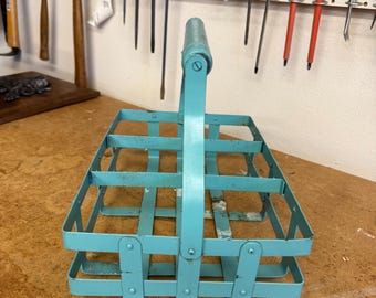 Porta barattoli e contenitori per condimenti in metallo turchese anni '50 – Contenitore da cucina pieghevole di metà secolo