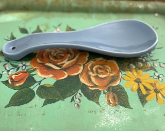 Repose-cuillère bleu Treasure Craft USA des années 1960 | Cuisine Mid-Century