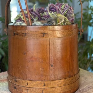 Antique Firkin Sugar Bucket | Rustic Primitive Farmhouse Decor | Craft Storage Pet Toy Storage | Hearth Cottagecore Original Patina