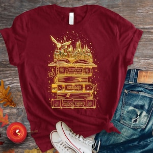 Wizard School Books Shirt Magical Studies Reading T Shirt Unisex Soft Tee Cozy Book Lover Gift Fantasy Reader Top for HP Fan