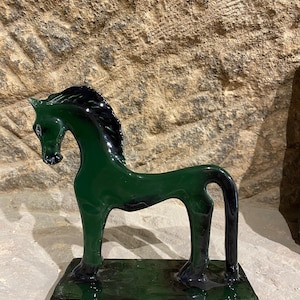 pottery, Home decor, Horse statue, green, handmade ceramic art, sculpture