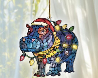 Hippo Acrylic Suncatcher, Hippo Christmas Ornaments, Hippo Decor, Hippo Gifts For Women Men, Hippo Ornament For Christmas Tree, Window Decor