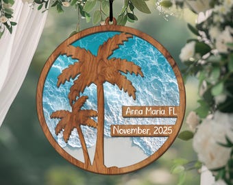 Personalized Beach Keepsake, Beach Wedding Favor, Family Vacation Ornament, Newlywed Gift, Custom Wedding Honeymoon Memory Engagement Gift