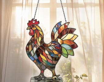 Rooster Acrylic Suncatcher, Rooster Ornaments, Farmhouse Decor, Rooster Gifts For Women Men, Rooster Decorations For Window Hanging