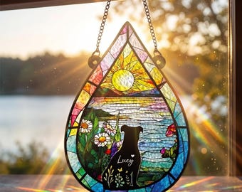 Atrapasueños de vidrieras personalizado para perros, adorno de vidrio personalizado en forma de lágrima para perros, regalo para recordar a un cachorro que ha perdido un cachorro, en memoria de un ser querido.
