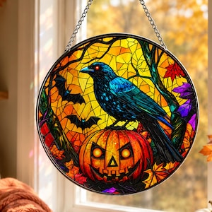 Atrapasueños de vidrieras con forma de cuervo, adorno gótico para ventana con forma de cuervo, decoración estilo academia oscura, regalo de Halloween