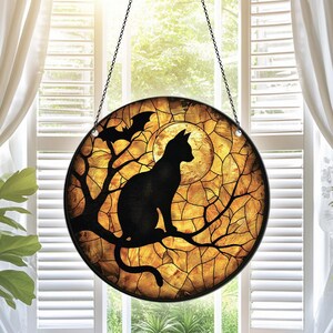 Black Cat Acrylic Suncatcher Window Hanging, Black Cat Ornaments, Black Cat Decor, Black Cat Gifts For Women Men, Black Cat Halloween Decor