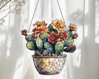 Atrapasol acrílico de cactus, adornos de cactus, decoración de cactus, regalos de cactus para hombres y mujeres, atrapasol de cactus para colgar en la ventana