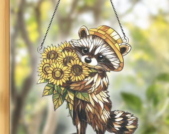 Raccoon Flat 2D Acrylic Suncatcher, Raccoon Ornaments, Raccoon Decor, Raccoon Gifts For Women Men, Raccoon Sun Catcher For Window Hanging