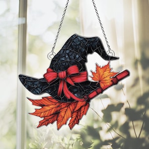 Witch Hat Acrylic Suncatcher, Witch Hat Ornaments, Witch Hat Decor, Witch Hat Gifts For Women Men, Witch Hat With Broom For Window Hanging
