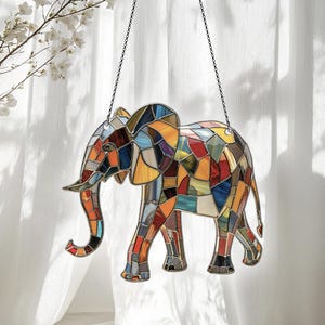 Elephant Suncatcher Christmas Ornaments, Elephant Lover Gift for Mom Her, Christmas Tree Decoration, Acrylic Ornament