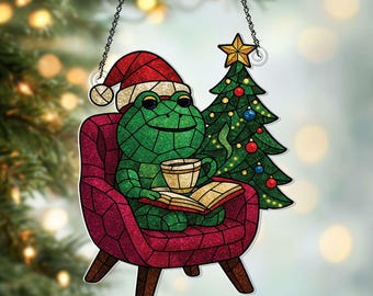Frog Reading Book Acrylic Ornaments, Christmas Funny Frog Ornaments, Christmas Gifts for Book Lovers, Bookish Gifts for Christmas Decoration
