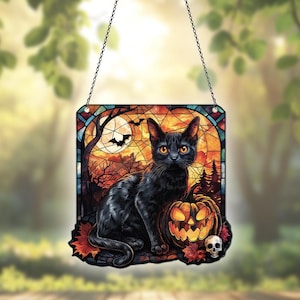 Black Cat Acrylic Suncatcher Window Hanging, Black Cat Ornaments, Black Cat Nightmare Halloween Decor, Black Cat Gifts For Women Men