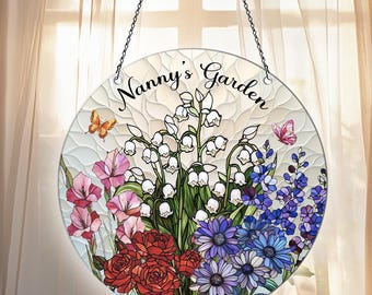 Personalized Mothers Day Gifts, Suncatcher, Custom Birth Flower Ornament, Grandma Garden Gift, Mom Birthday Gifts, Nana Gift