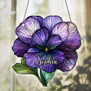 Personalized Birth Flower Acrylic Suncatcher Ornament, Mothers Day Gift, Birth Month Flower Window Hanging, Birth Floral Memorial Gift