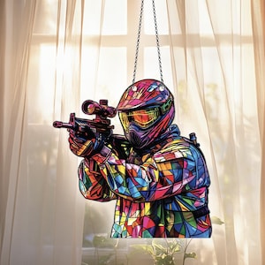 Paintball Acrylic Suncatcher Window Hanging, Paintball Ornaments, Paintball Decor, Paintball Gifts For Women Men, Gift For Paintball Lovers